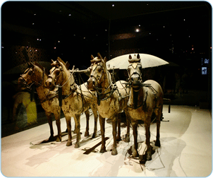 Detail der Bronzewagen, die beim Grab des Kaisers Qin Shi Huang ausgegraben wurden